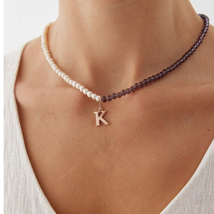 Personalized Gemstone and Pearl Beaded Necklace Dabas Minimalist