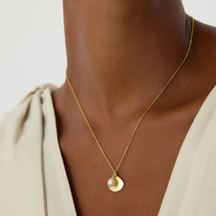 Seashell and Pearl Necklace - 18K Gold-Plated Sterling Silver - Dabas Minimalist