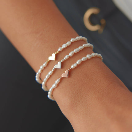Gold Heart and Freshwater Pearl Bracelet – Elegant 925K Sterling Silver Jewelry - Dabas Minimalist