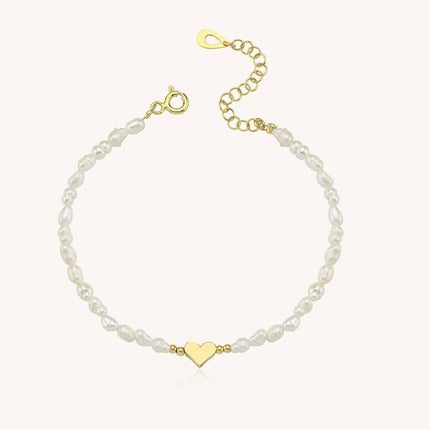 Gold Heart and Freshwater Pearl Bracelet – Elegant 925K Sterling Silver Jewelry - Dabas Minimalist