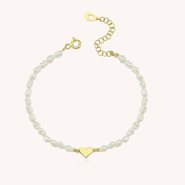 Gold Heart and Freshwater Pearl Bracelet – Elegant 925K Sterling Silver Jewelry - Dabas Minimalist