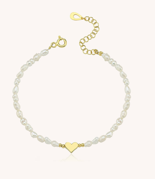 Gold Heart and Freshwater Pearl Bracelet – Elegant 925K Sterling Silver Jewelry - Dabas Minimalist