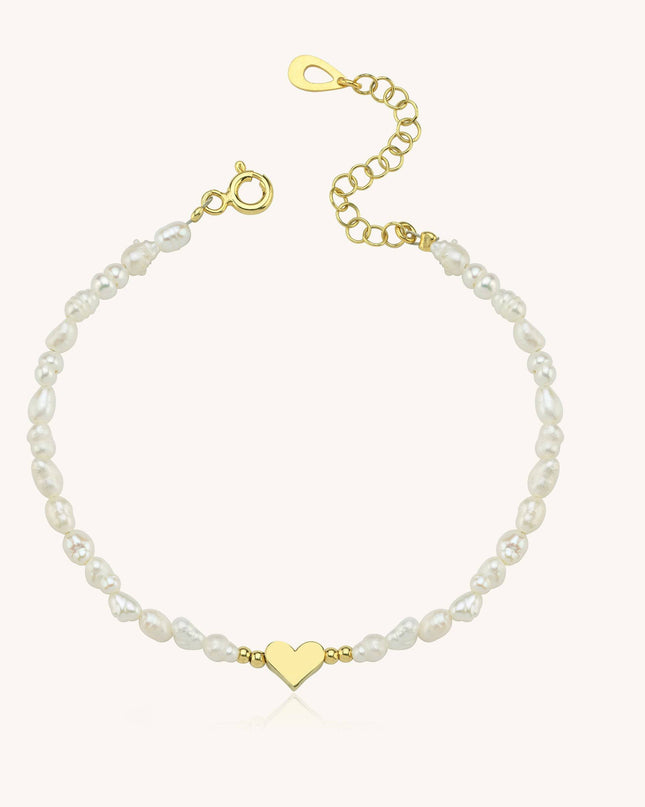 Gold Heart and Freshwater Pearl Bracelet – Elegant 925K Sterling Silver Jewelry - Dabas Minimalist