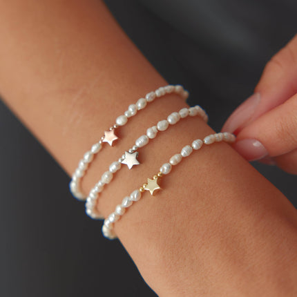 Star and Freshwater Pearl Bracelet – 18K Gold-Plated Sterling Silver - Dabas Minimalist