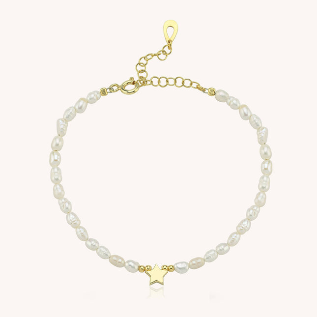 Star and Freshwater Pearl Bracelet – 18K Gold-Plated Sterling Silver - Dabas Minimalist