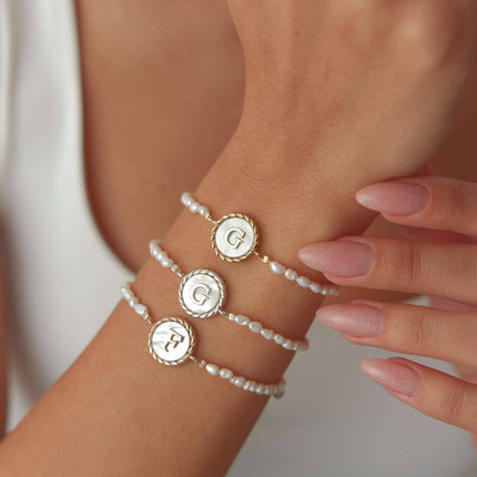 Freshwater Pearl Initial Bracelet – 18K Gold-Plated Sterling Silver Dabas Minimalist