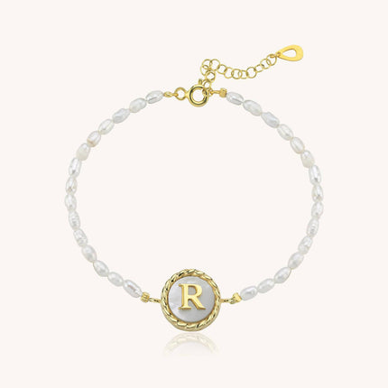 Freshwater Pearl Initial Bracelet – 18K Gold-Plated Sterling Silver Dabas Minimalist