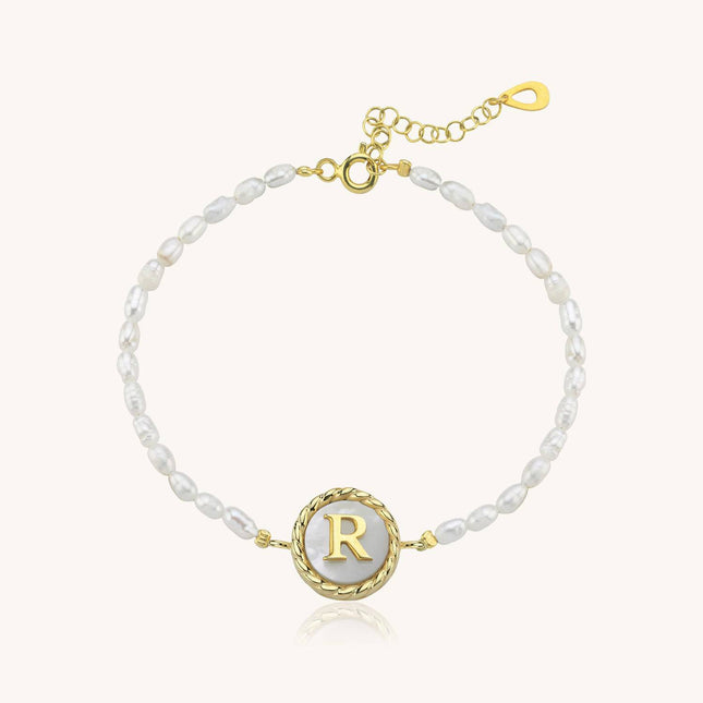 Freshwater Pearl Initial Bracelet – 18K Gold-Plated Sterling Silver Dabas Minimalist