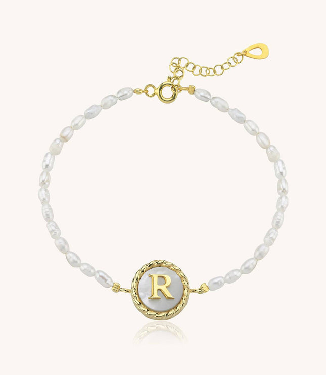 Freshwater Pearl Initial Bracelet – 18K Gold-Plated Sterling Silver Dabas Minimalist
