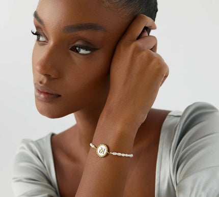 Freshwater Pearl Initial Bracelet – 18K Gold-Plated Sterling Silver Dabas Minimalist