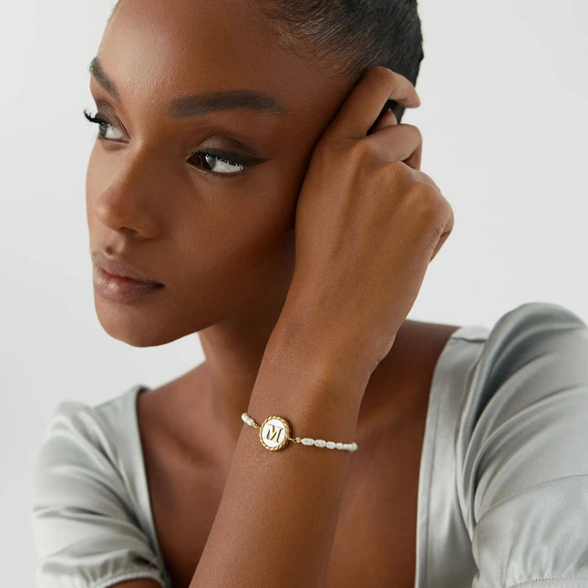 Freshwater Pearl Initial Bracelet – 18K Gold-Plated Sterling Silver Dabas Minimalist