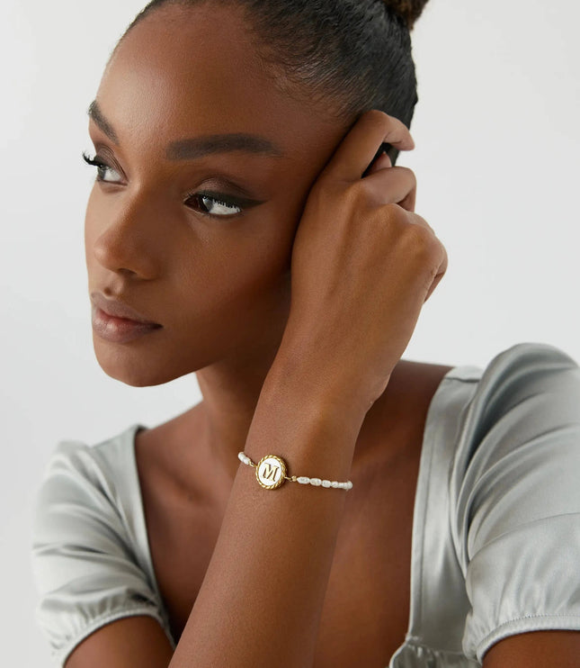 Freshwater Pearl Initial Bracelet – 18K Gold-Plated Sterling Silver Dabas Minimalist