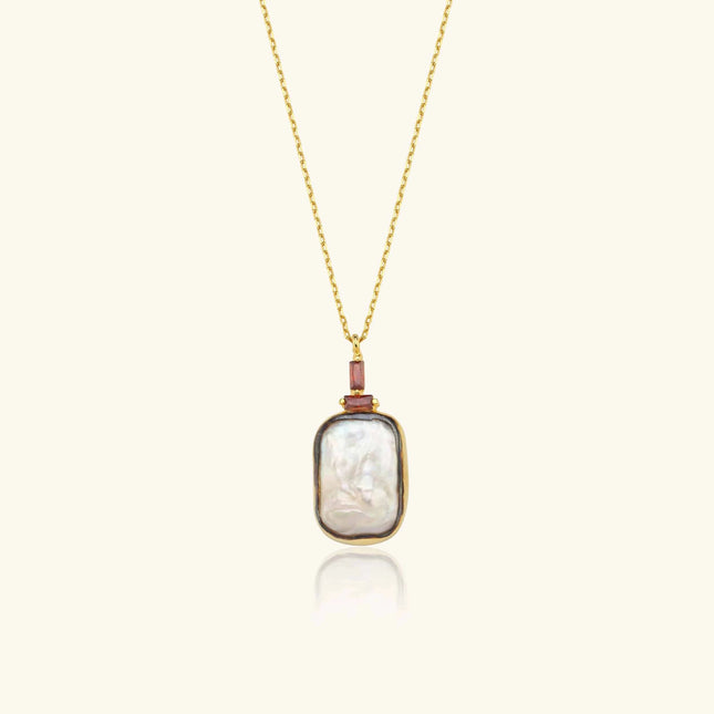 Baroque Pearl and Baguette Diamond Pendant Necklace - Dabas Minimalist