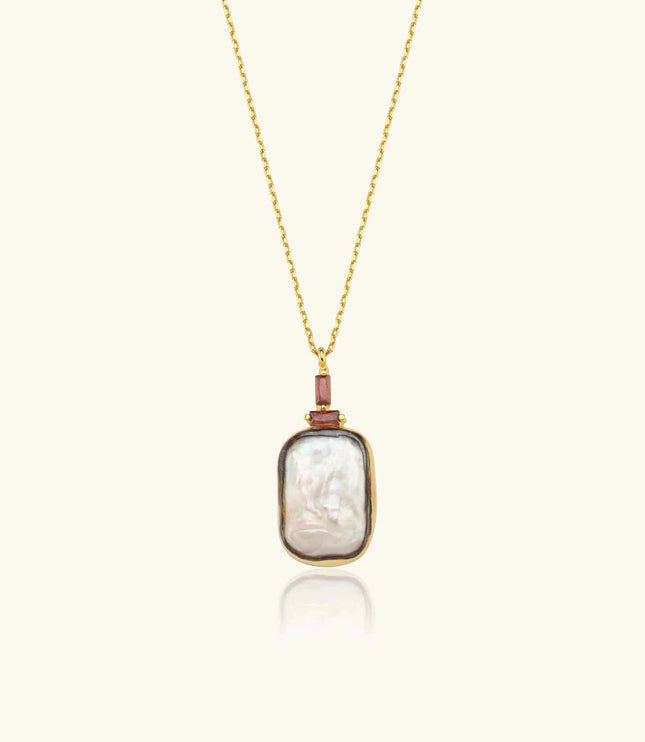 Baroque Pearl and Baguette Diamond Pendant Necklace - Dabas Minimalist