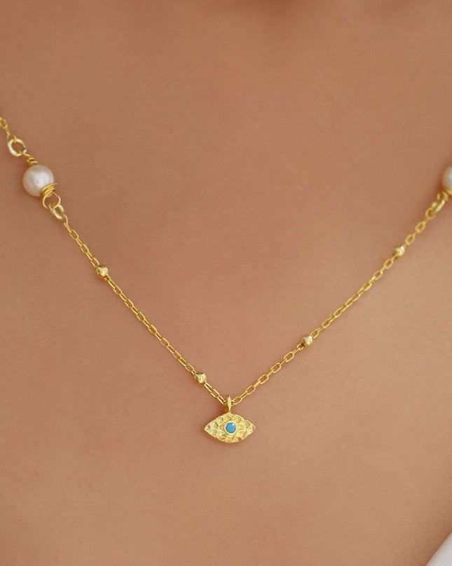Minimalist Handmade Evil Eye Pearl Chain Necklace - Dabas Minimalist
