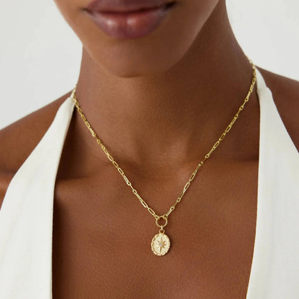 Compass Star Necklace – 18K Gold-Plated Sterling Silver Pendant Necklace - Dabas Minimalist