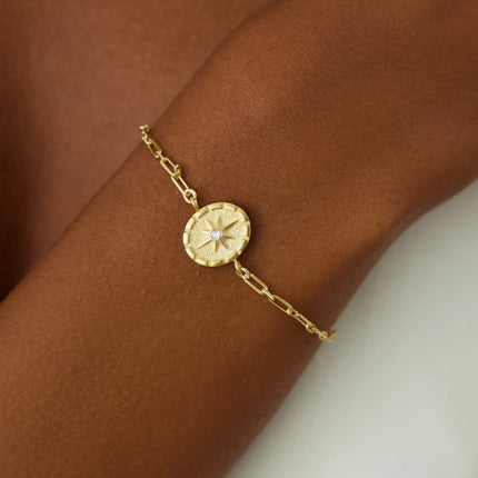 Compass Star Bracelet – 18K Gold-Plated Sterling Silver Chain Bracelet - Dabas Minimalist