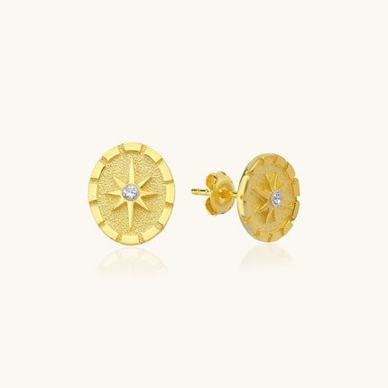 Compass Star Stud Earrings – 18K Gold-Plated Sterling Silver - Dabas Minimalist