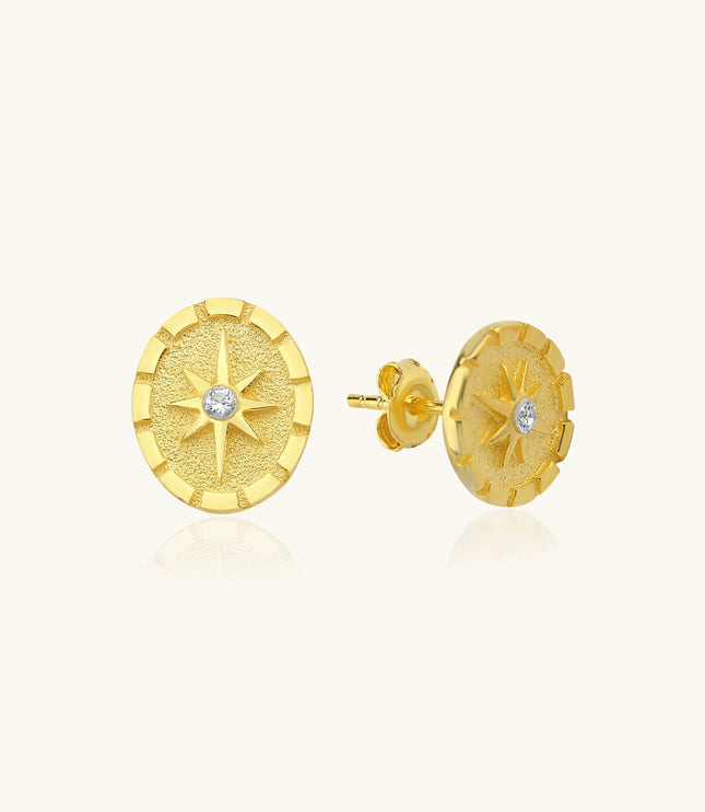 Compass Star Stud Earrings – 18K Gold-Plated Sterling Silver - Dabas Minimalist