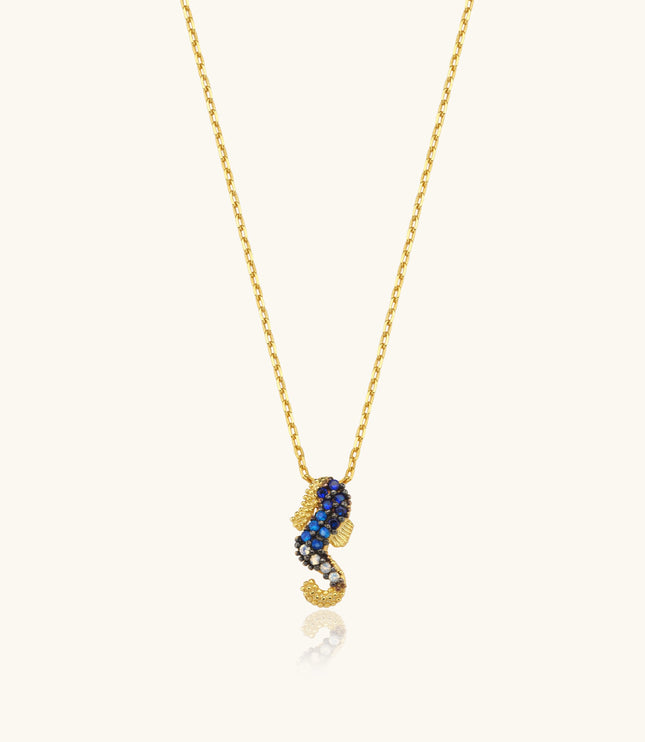 Seahorse Necklace with CZ Colorful Stones, 18K Gold-Plated Sterling Silver - Dabas Minimalist
