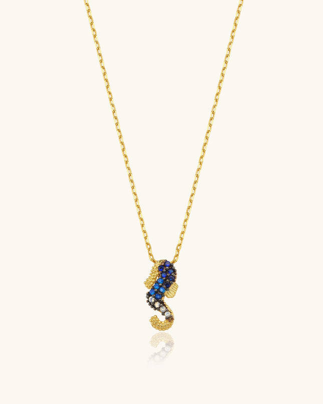Seahorse Necklace with CZ Colorful Stones, 18K Gold-Plated Sterling Silver - Dabas Minimalist