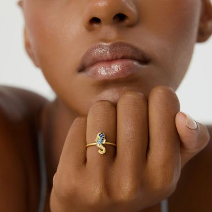 Seahorse Ring with CZ Colorful Stones, 18K Gold-Plated Sterling Silver - Dabas Minimalist