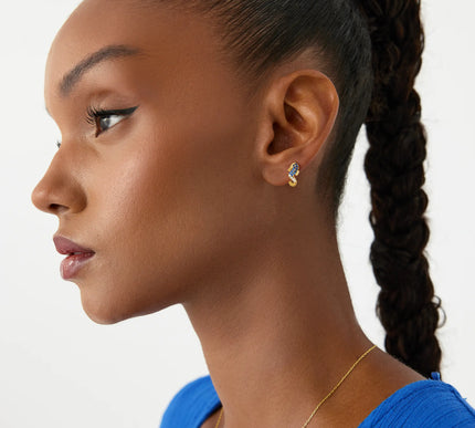 Seahorse Earrings with CZ Colorful Stones, 18K Gold-Plated Sterling Silver - Dabas Minimalist