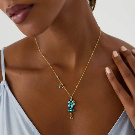 Turquoise Fish Necklace – 18K Gold-Plated Sterling Silver with Personalized Charm - Dabas Minimalist