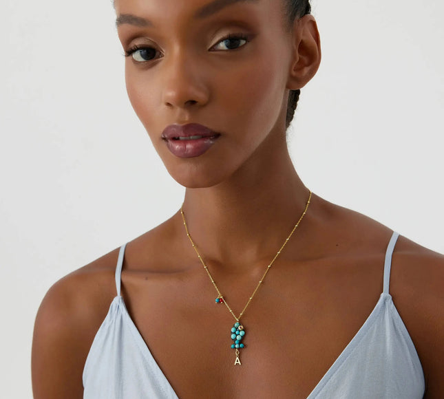 Turquoise Fish Necklace – 18K Gold-Plated Sterling Silver with Personalized Charm - Dabas Minimalist