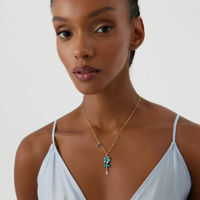 Turquoise Fish Necklace – 18K Gold-Plated Sterling Silver with Personalized Charm - Dabas Minimalist