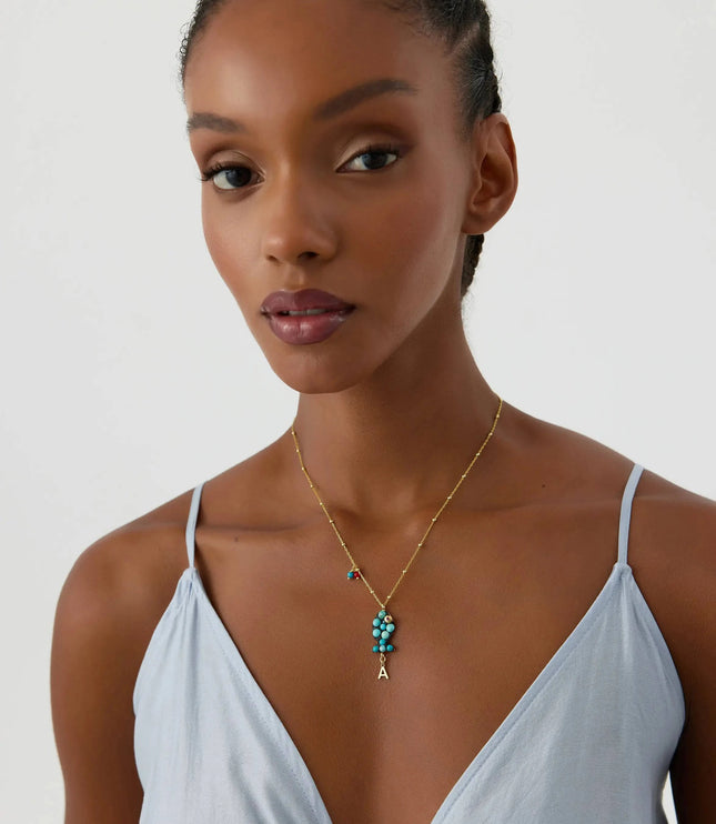 Turquoise Fish Necklace – 18K Gold-Plated Sterling Silver with Personalized Charm - Dabas Minimalist