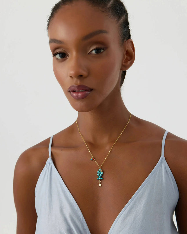 Turquoise Fish Necklace – 18K Gold-Plated Sterling Silver with Personalized Charm - Dabas Minimalist