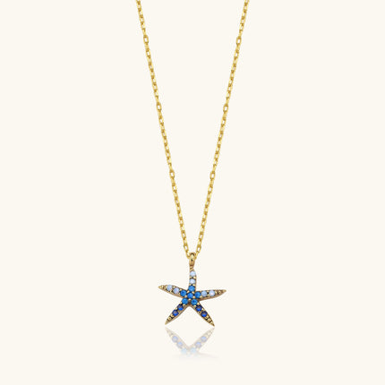 Starfish Necklace - 18K Gold-Plated Sterling Silver with Blue CZ Stones - Dabas Minimalist