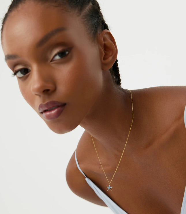Starfish Necklace - 18K Gold-Plated Sterling Silver with Blue CZ Stones - Dabas Minimalist