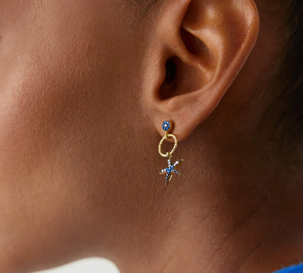 Starfish Earrings with CZ Colorful Stones, 18K Gold-Plated Sterling Silver - Dabas Minimalist