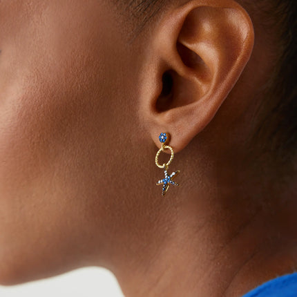 Starfish Earrings with CZ Colorful Stones, 18K Gold-Plated Sterling Silver - Dabas Minimalist