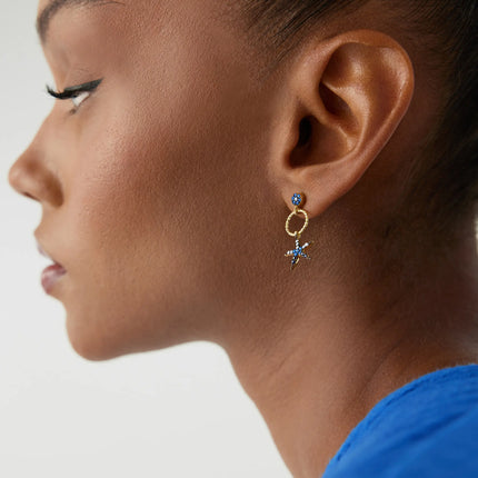 Starfish Earrings with CZ Colorful Stones, 18K Gold-Plated Sterling Silver - Dabas Minimalist