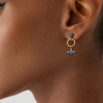 Starfish Earrings with CZ Colorful Stones, 18K Gold-Plated Sterling Silver - Dabas Minimalist