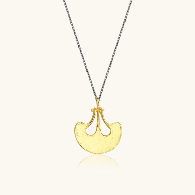 Ginkgo Leaf Pendant Necklace, 18K Gold-Plated Oxidized Sterling Silver - Dabas Minimalist