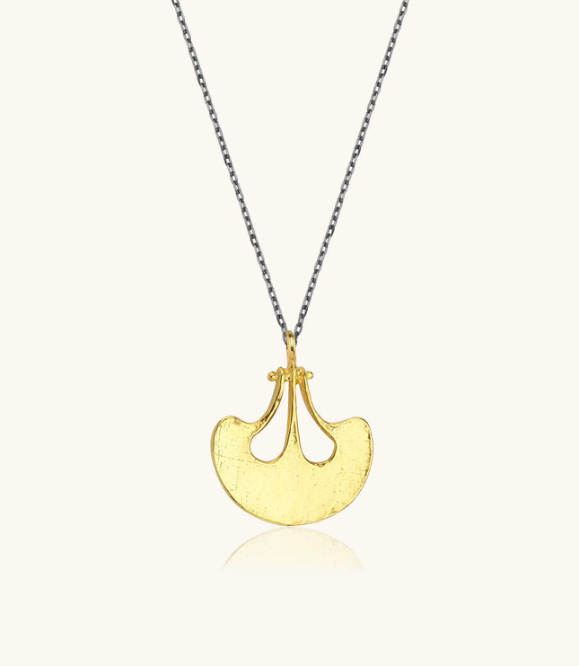 Ginkgo Leaf Pendant Necklace, 18K Gold-Plated Oxidized Sterling Silver - Dabas Minimalist