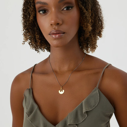 Ginkgo Leaf Pendant Necklace, 18K Gold-Plated Oxidized Sterling Silver - Dabas Minimalist
