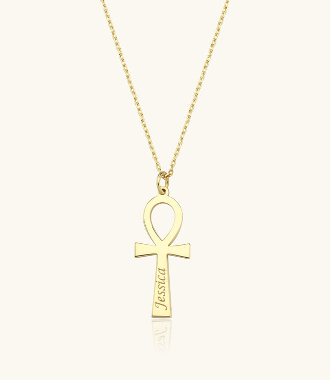 Ankh Necklace, Personalized 18K Gold-Plated Sterling Silver - Dabas Minimalist