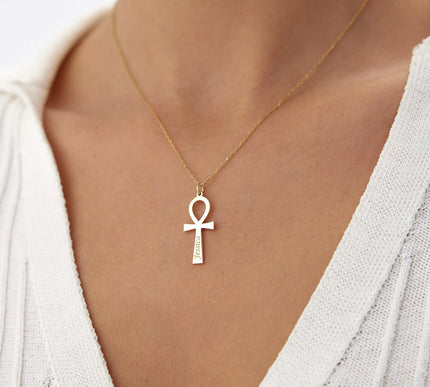 Ankh Necklace, Personalized 18K Gold-Plated Sterling Silver - Dabas Minimalist