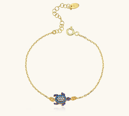 Turtle Bracelet with CZ Colorful Stones, 18K Gold-Plated Sterling Silver - Dabas Minimalist