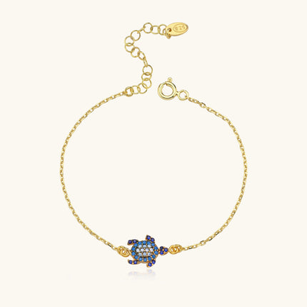 Turtle Bracelet with CZ Colorful Stones, 18K Gold-Plated Sterling Silver - Dabas Minimalist