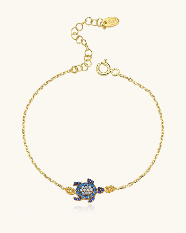 Turtle Bracelet with CZ Colorful Stones, 18K Gold-Plated Sterling Silver - Dabas Minimalist