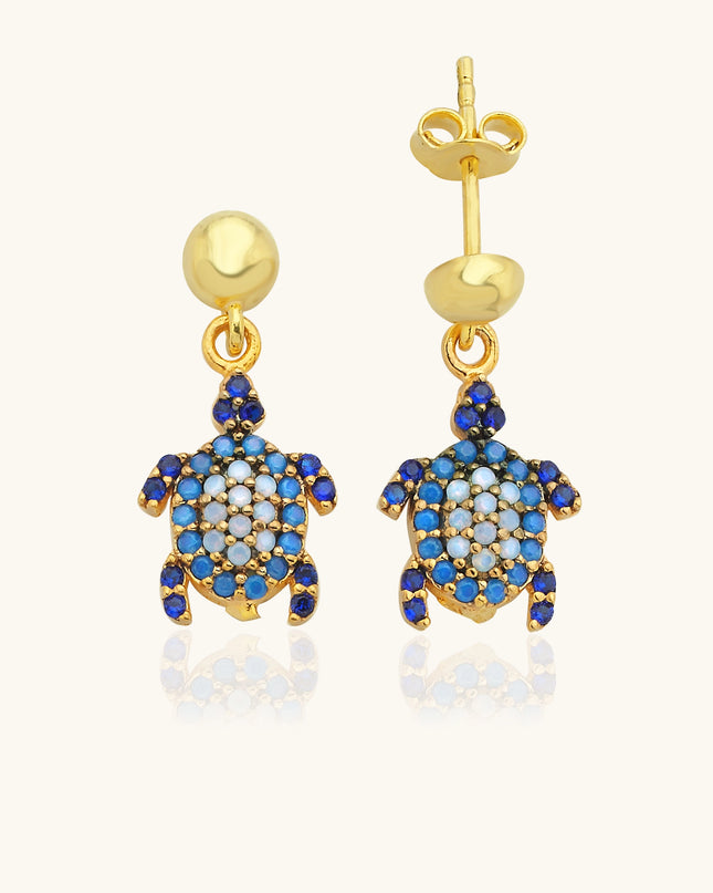 Turtle Earrings with CZ Colorful Stones, 18K Gold-Plated Sterling Silver - Dabas Minimalist