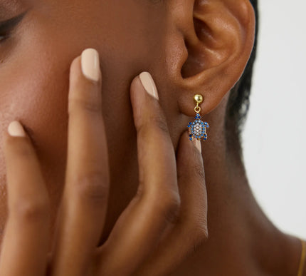 Turtle Earrings with CZ Colorful Stones, 18K Gold-Plated Sterling Silver - Dabas Minimalist