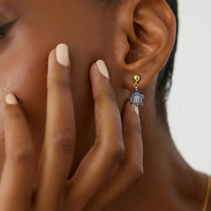 Turtle Earrings with CZ Colorful Stones, 18K Gold-Plated Sterling Silver - Dabas Minimalist