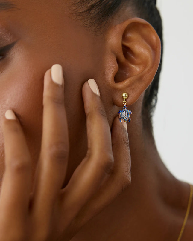 Turtle Earrings with CZ Colorful Stones, 18K Gold-Plated Sterling Silver - Dabas Minimalist